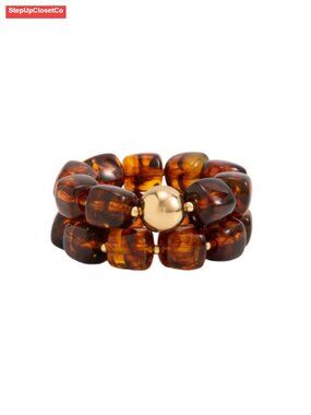 Chunky Square Resin Bead Stretch Bracelets for Women, Marble Swirl Gold Accent,